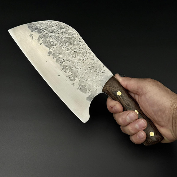 Японски ръчно изработен кухненски нож - сатър  BLACKSMITH 039, 353 гр, кована стомана 5CR15 Mov, фултанг