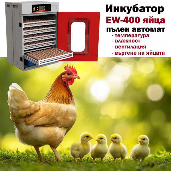 100% автоматичен инкубатор за 400 яйца,  EW-400, контрол на температура, влажност и вентилация