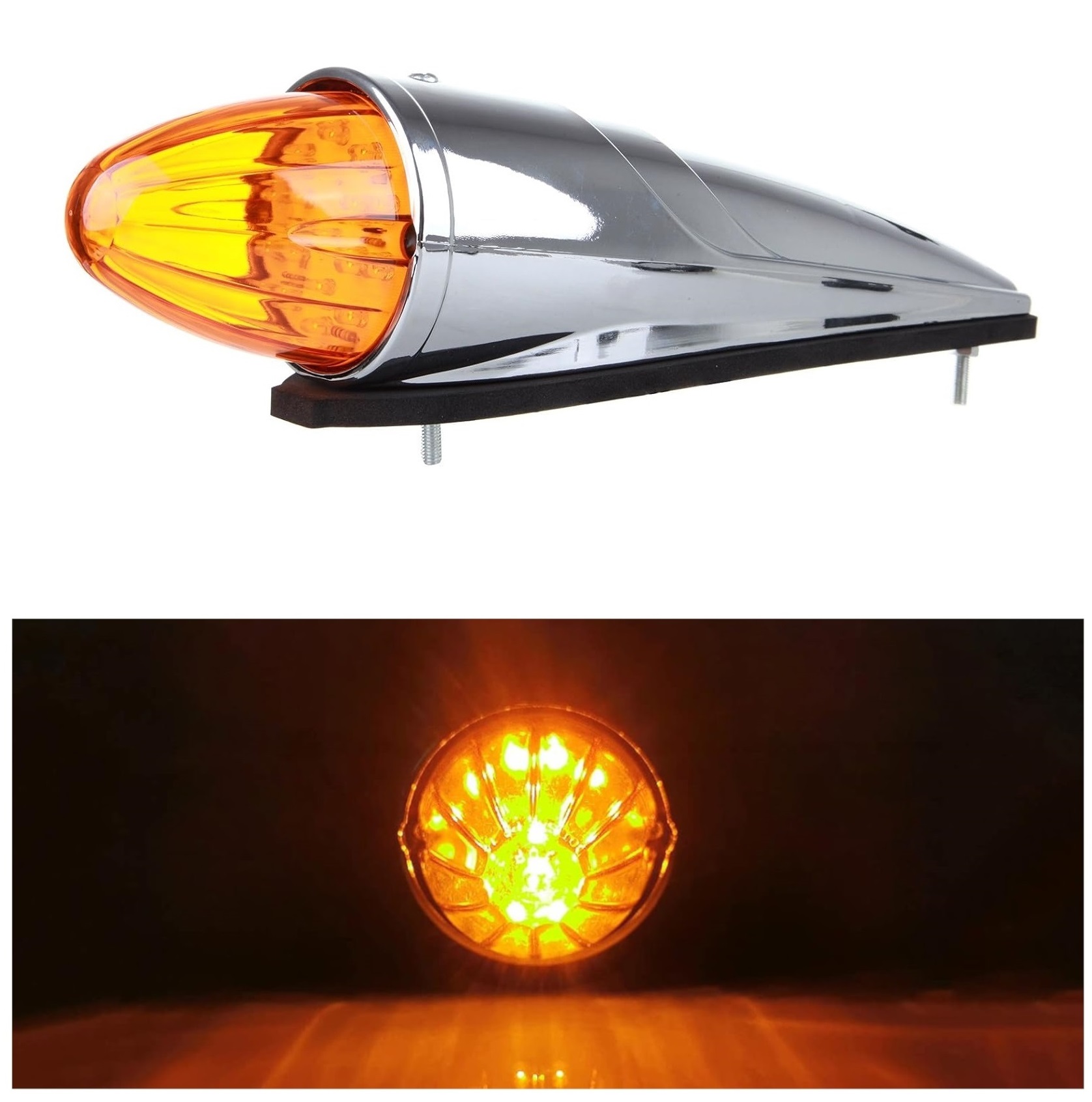 Габаритна оранжева светлина маркер с хромирана основа за покрив на тежкотоварни камиони трактори самосвали специализирани превозни средства 12 - 24V