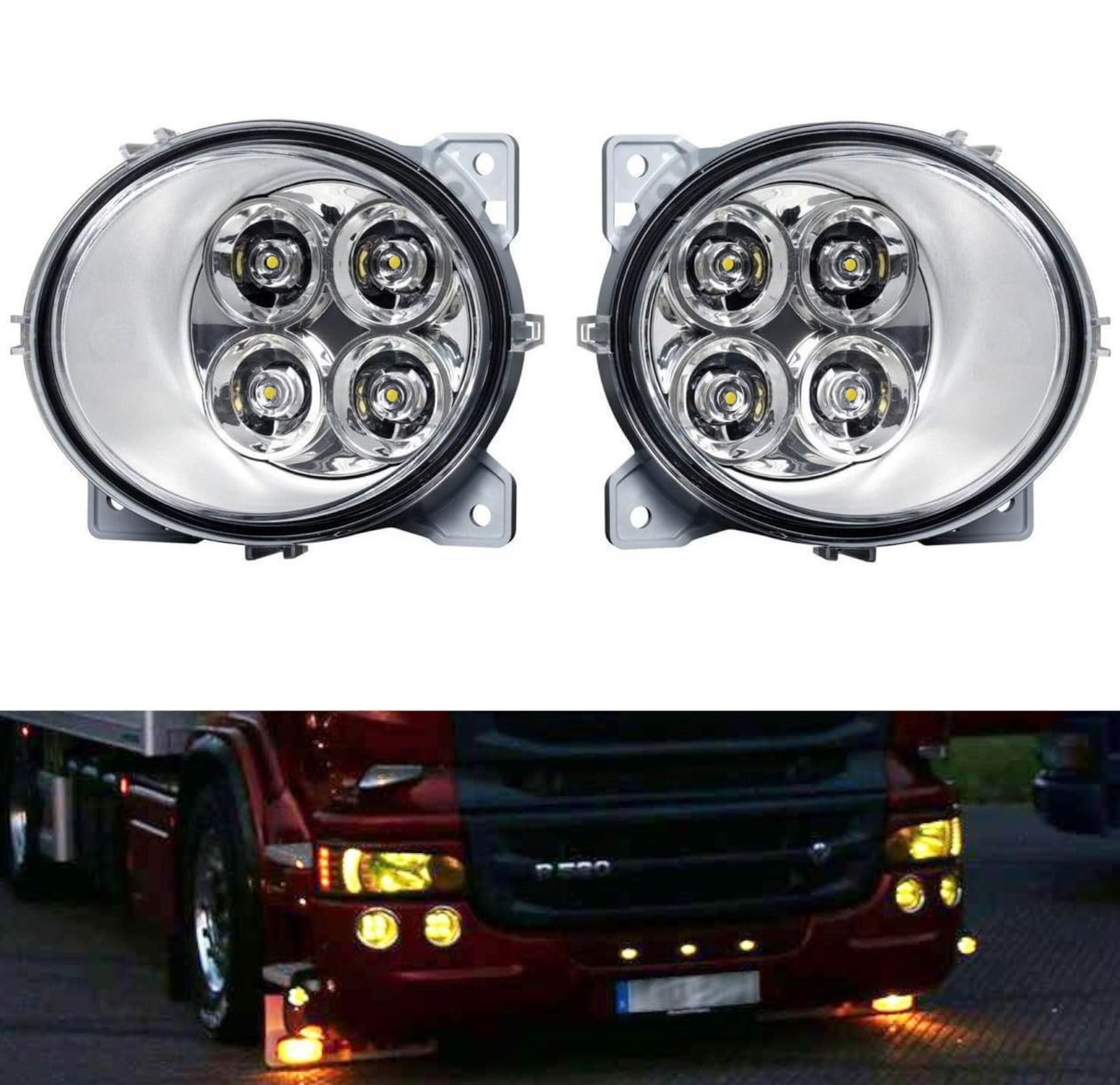 Ляв + Десен ЛЕД LED Диоден фар халоген За Scania P G R T след 2004 жълта светлина