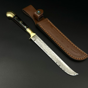 Персийски прав нож GUMALA EARTH DAMASK, дамаска стомана VG10 , кания от телешка кожа
