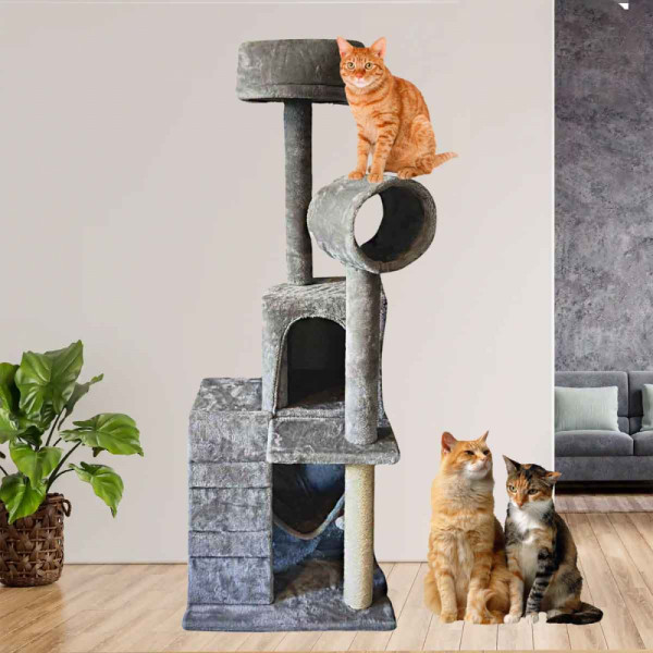 Голямо луксозно котешко дърво - замък, катерушка за приключения, спане и заточване на ноктите CAT HOUSE-60046
