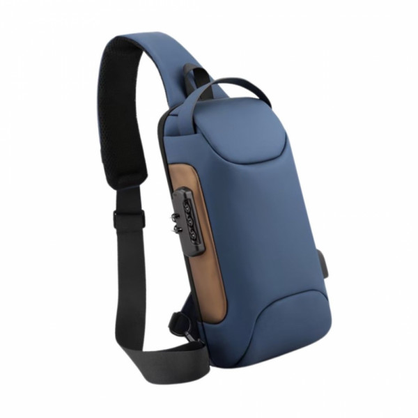 Компактна смарт раница за града  FASHION SMART BLUE 747 - водоустойчива и противоударна, с кабел за зареждане на телефона! И се заключва!