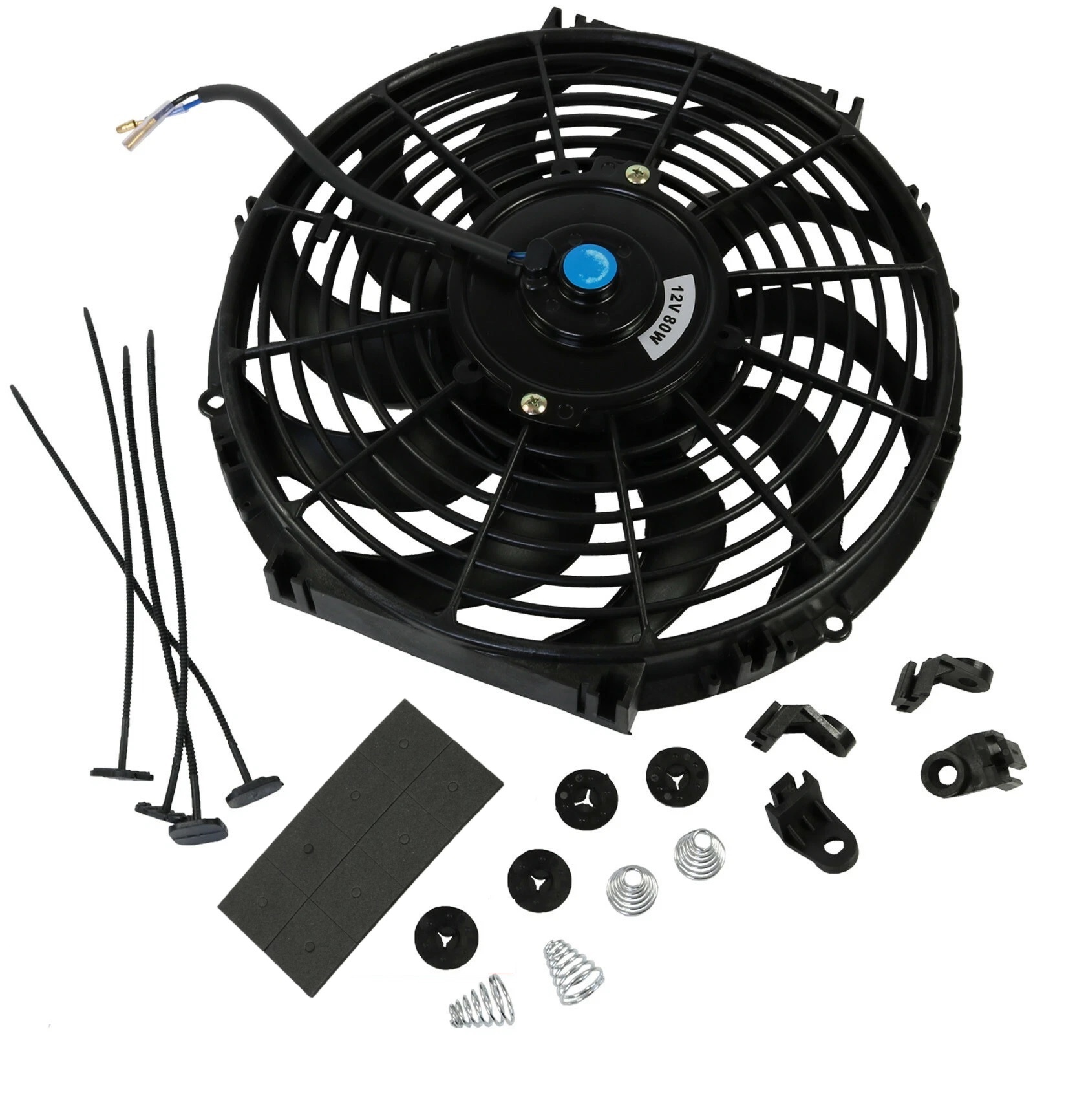 Универсален електрически вентилатор за радиатор - 12 инча (30см.), 12V, 80W, ABS и стомана, безшумен