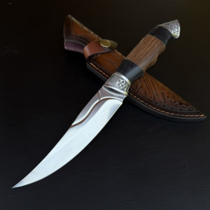 Немски ловен нож Der HUNT The GAME, 5Cr13Mov, дървена дръжка, кожена кания