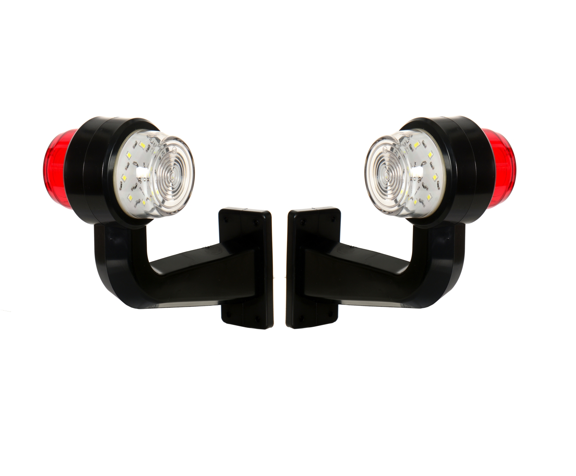 Комплект от 2 бр. LED маркери рогчета 12V-24V, бяло-червено - за ремаркета, платформи, камиони и др.