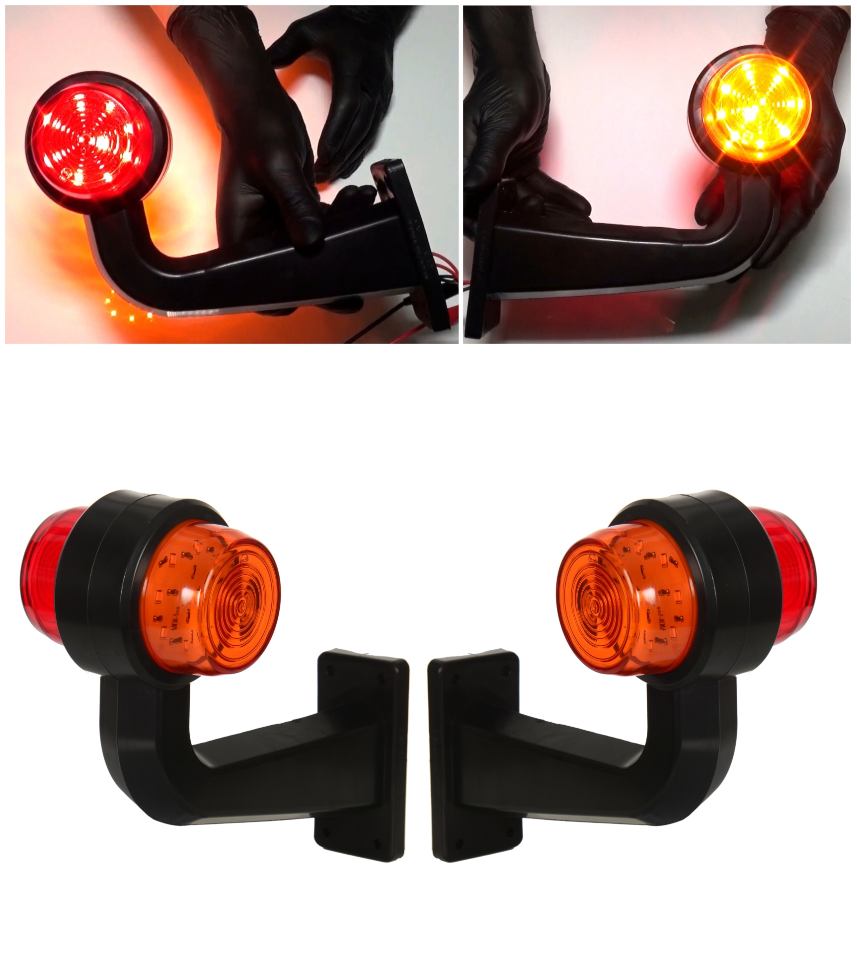 Комплект от 2 бр. LED маркери рогчета 12V-24V, оранжево-червено - за ремаркета, платформи, камиони и др.