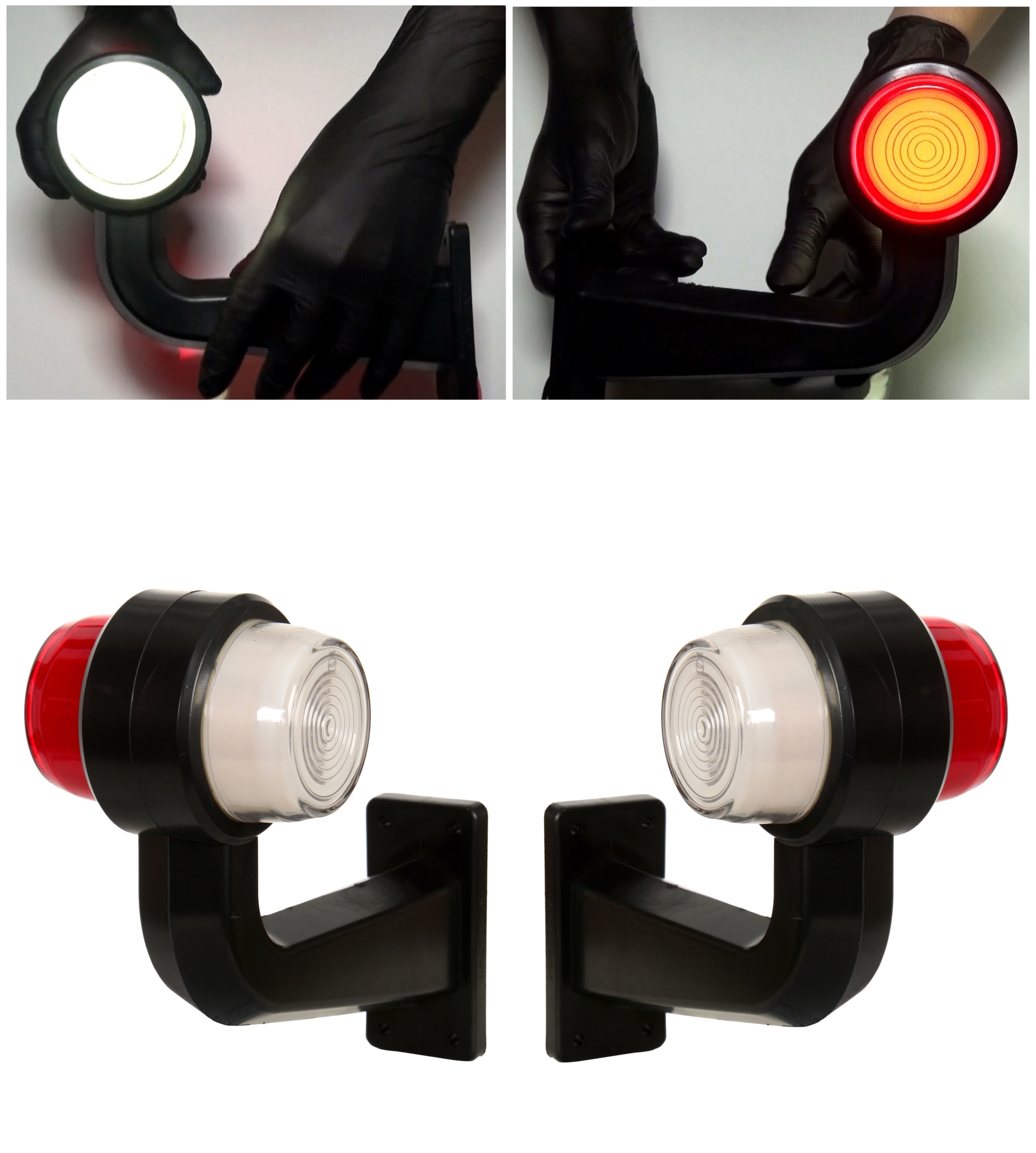 Комплект от 2 бр. LED маркери рогчета 12V-24V, бяло-червено, Неон ефект - за ремаркета, платформи, камиони и др.