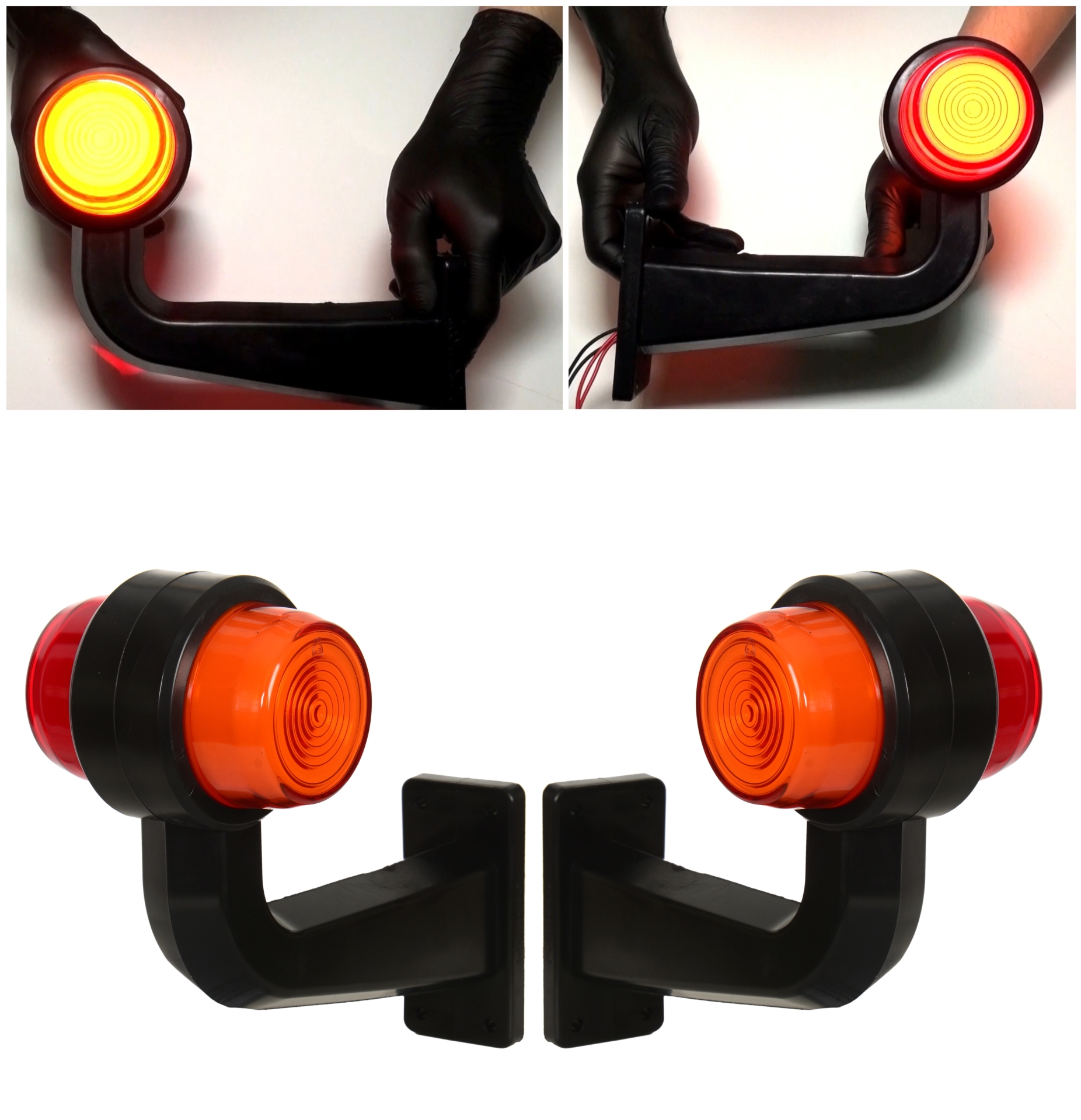 Комплект от 2 бр. LED маркери рогчета 12V-24V, оранжево-червено, Неон ефект - за ремаркета, платформи, камиони и др.