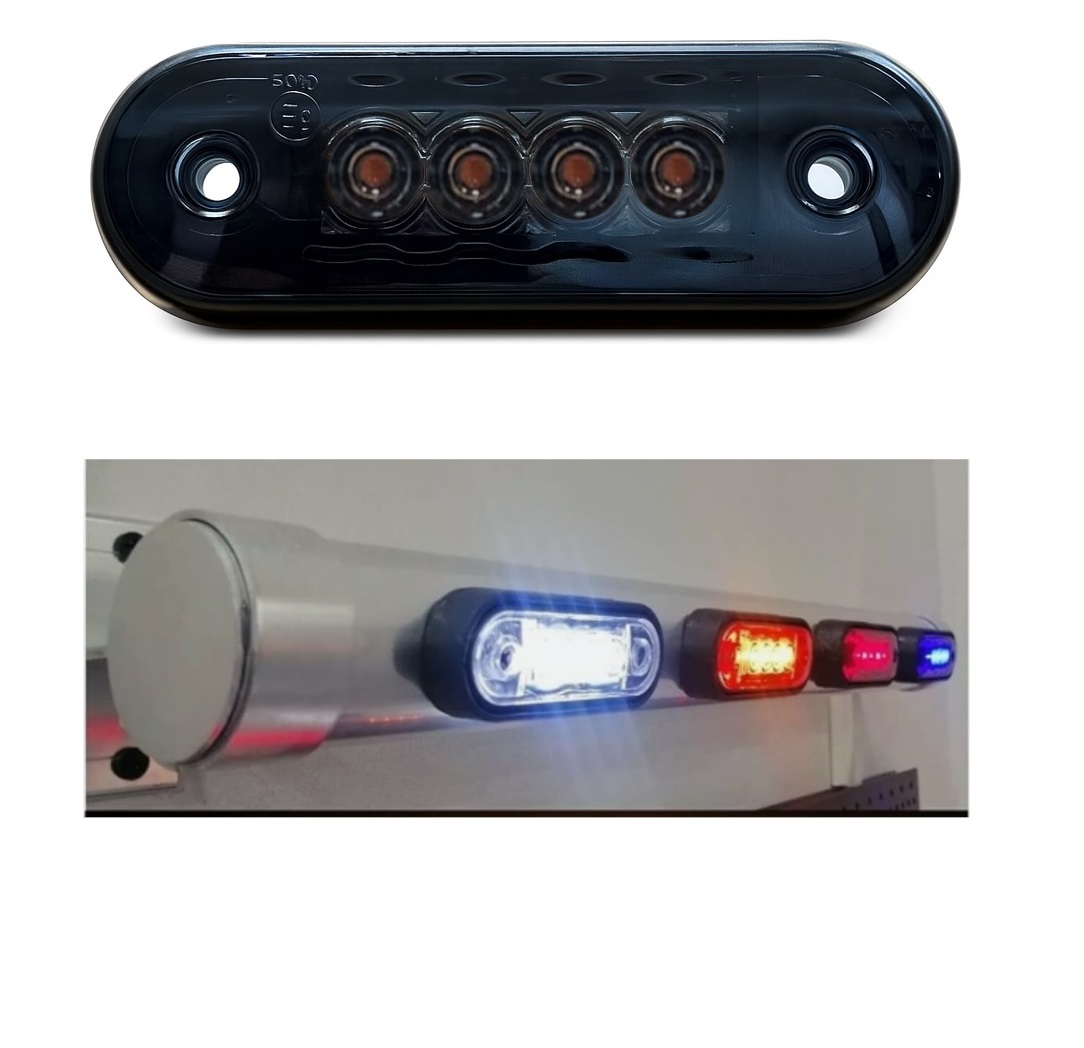 Опушен LED габарит, маркер, токос, Оранжев, 4 диода, 12V-24V - с извит гръб за монтаж на Ролбар, Булбар