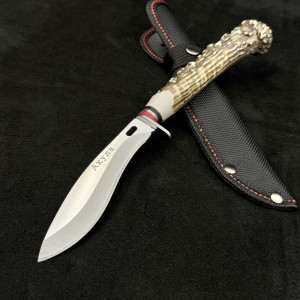 Руски ловен нож АКУЛА, трапер кукри, стомана 65х13, дръжка еленов рог