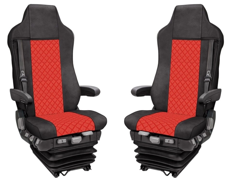 Комплект 1+1 тапицерия от еко кожа за MAN TGX EURO 6 2021+ - червено-черно