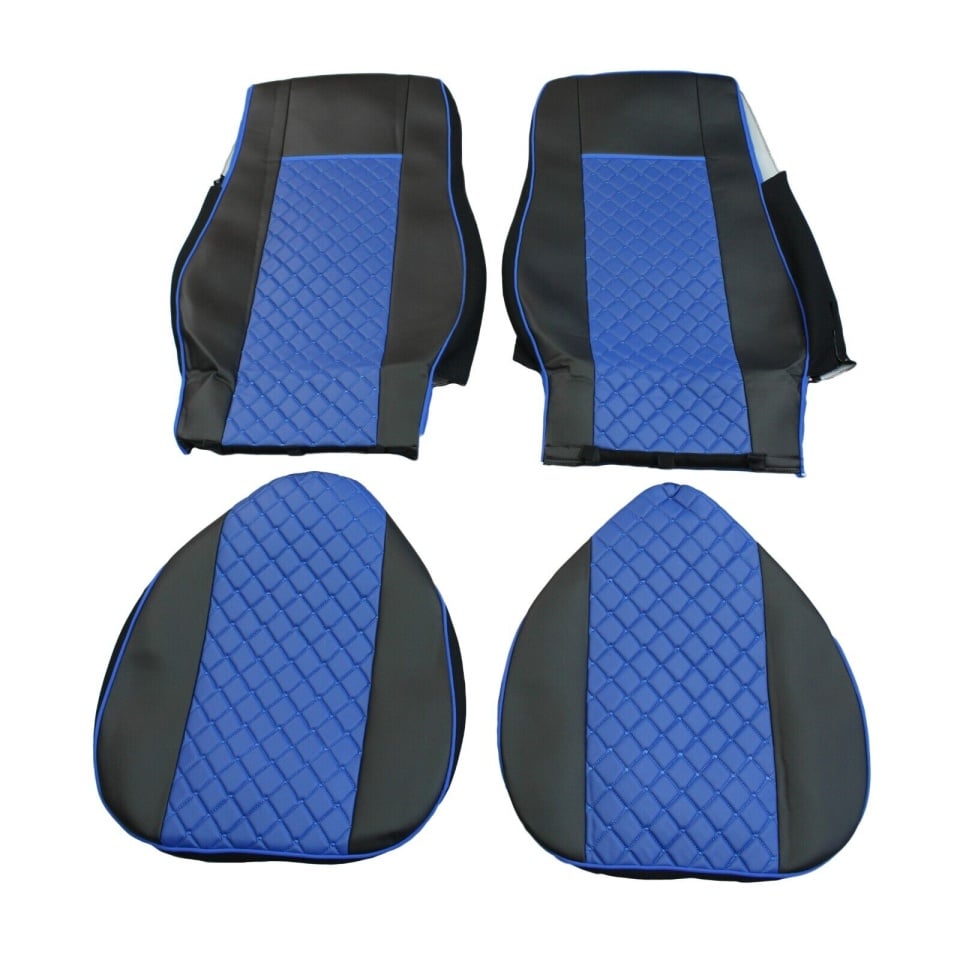 Комплект 1+1 тапицерия от еко кожа за DAF XF 106 2015-2021 - синьо-черно