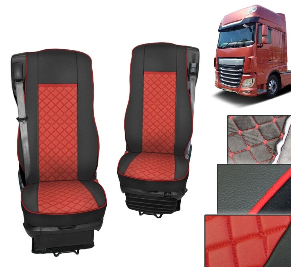 Комплект 1+1 тапицерия от еко кожа за DAF XF 106 2015-2021 - червено-черно