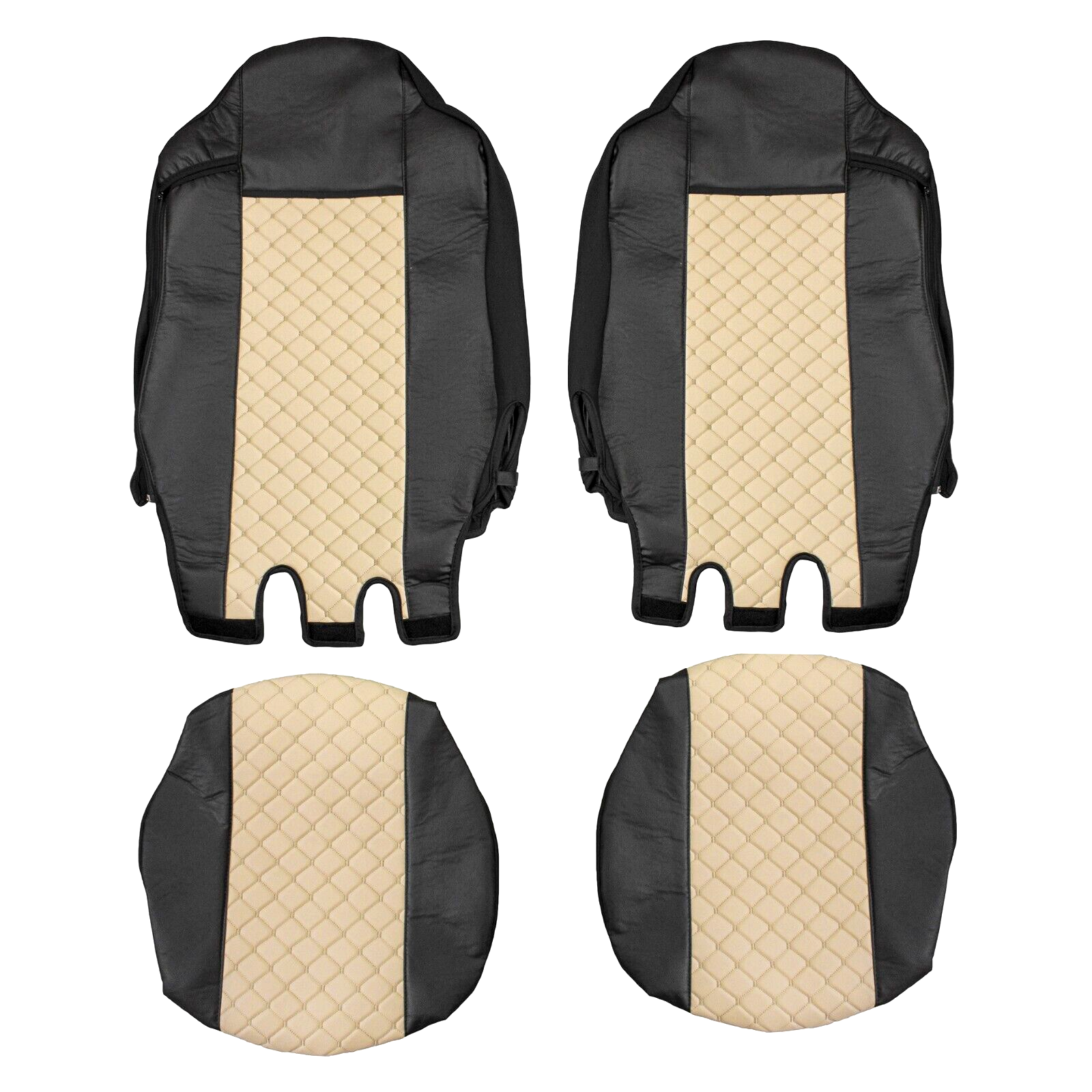 Комплект 1+1 тапицерия от еко кожа за IVECO STRALIS S-WAY 2021 - бежово-черно