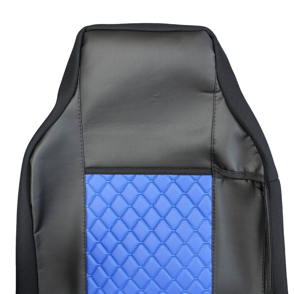 Комплект 1+1 тапицерия от еко кожа за IVECO STRALIS S-WAY 2021 - синьо-черно