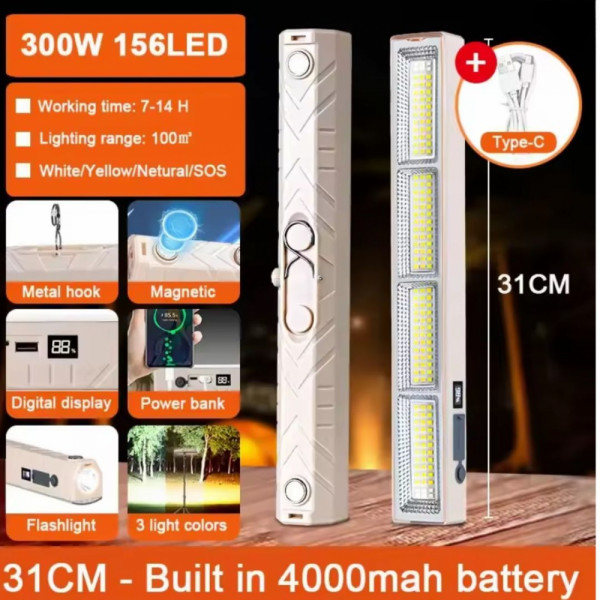30 см. многофункционална LED Работна Лампа всичко в едно - с блиц светлини, 5 режима, powerbank, фенер - T04-30/487