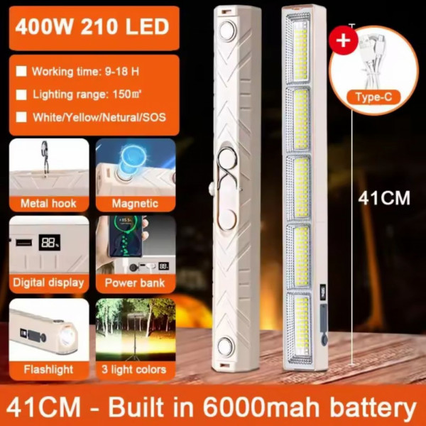 40 см. огромна многофункционална LED Работна Лампа всичко в едно - с блиц светлини, 5 режима, powerbank, фенер - T05-40/488