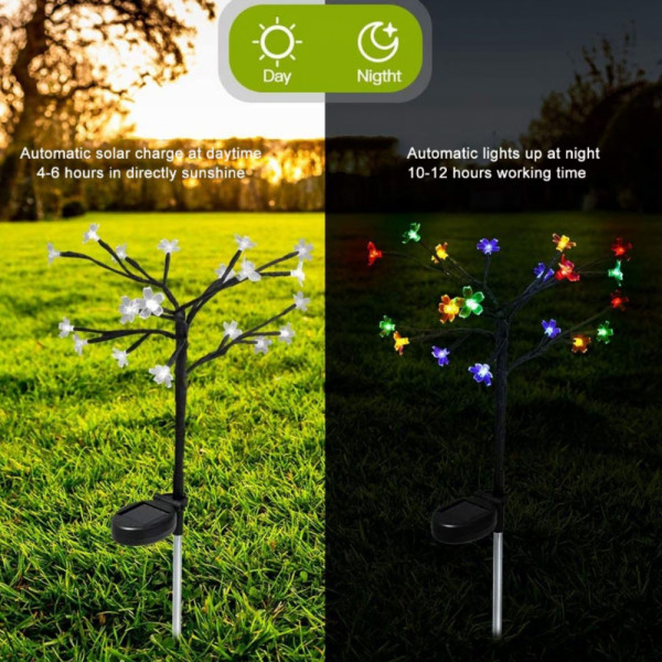 🌈 ГРАДИНСКИ СОЛАРНИ ЛАМПИ С ЦВЕТНИ ЦВЕТЯ – 2 броя в комплект по 20 светлини, 2 режима на работа - 605