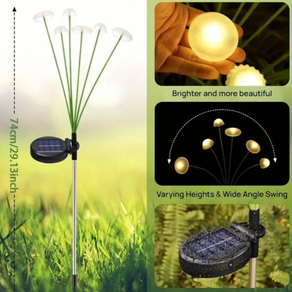 🍄 ГРАДИНСКИ СОЛАРНИ ЛАМПИ „СВЕТЕЩИ ГЪБКИ“ – 2 броя в комплект, по 6 LED лампички на всяка - 604