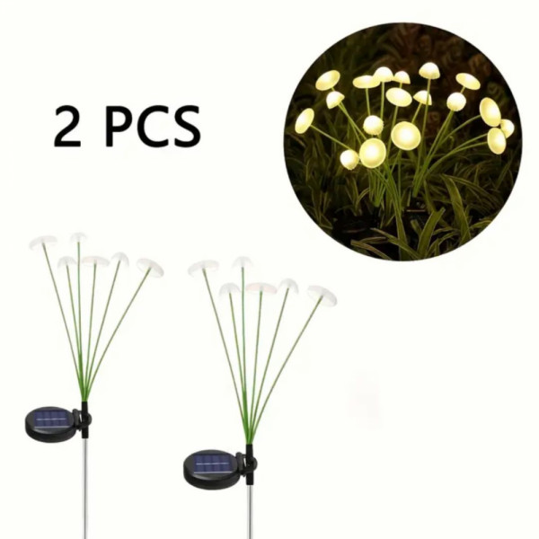 🍄 ГРАДИНСКИ СОЛАРНИ ЛАМПИ „СВЕТЕЩИ ГЪБКИ“ – 2 броя в комплект, по 6 LED лампички на всяка - 604