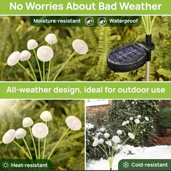 🍄 ГРАДИНСКИ СОЛАРНИ ЛАМПИ „СВЕТЕЩИ ГЪБКИ“ – 2 броя в комплект, по 6 LED лампички на всяка - 604