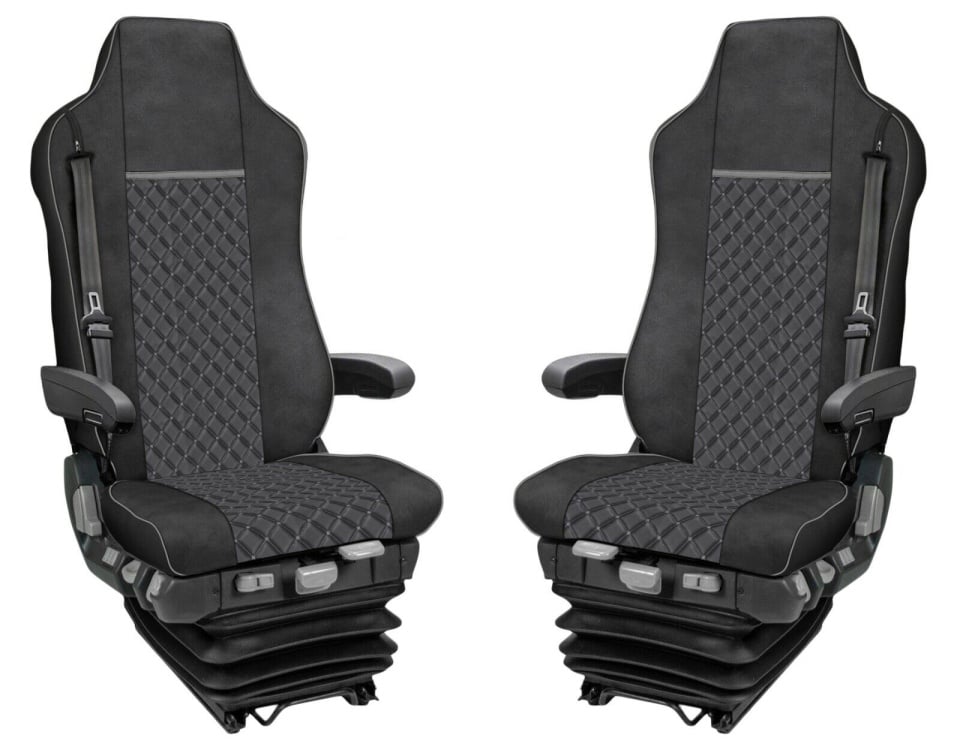 Комплект 1+1 тапицерия от еко кожа за MAN TGX EURO 6 2021+ - сиво-черно