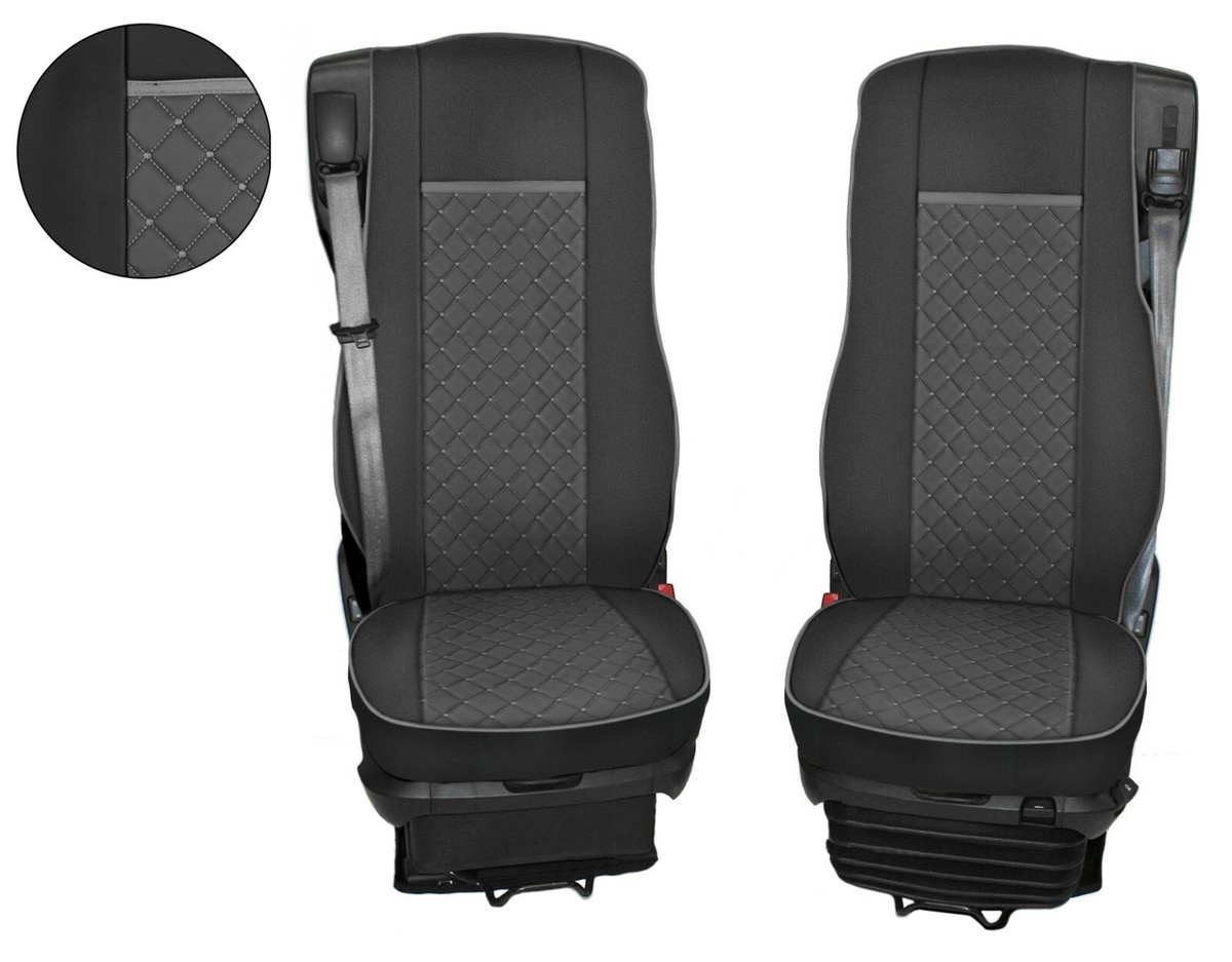 Комплект 1+1 тапицерия от еко кожа за DAF XF 106 2015-2021 - сиво-черно