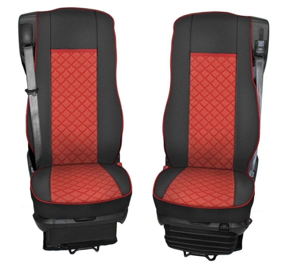 Комплект 1+1 тапицерия от еко кожа за DAF XF 106 2015-2021 - червено-черно
