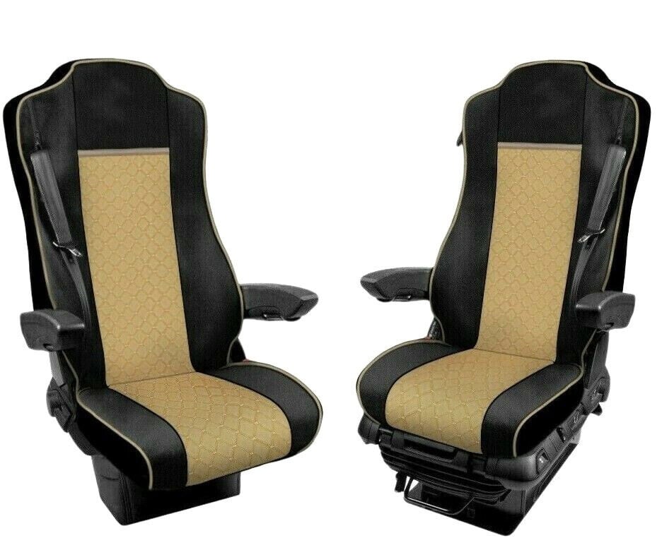 Комплект 1+1 тапицерия от еко кожа за MERCEDES ACTROS MP4 EURO 6 2015-2021 - бежово-черно