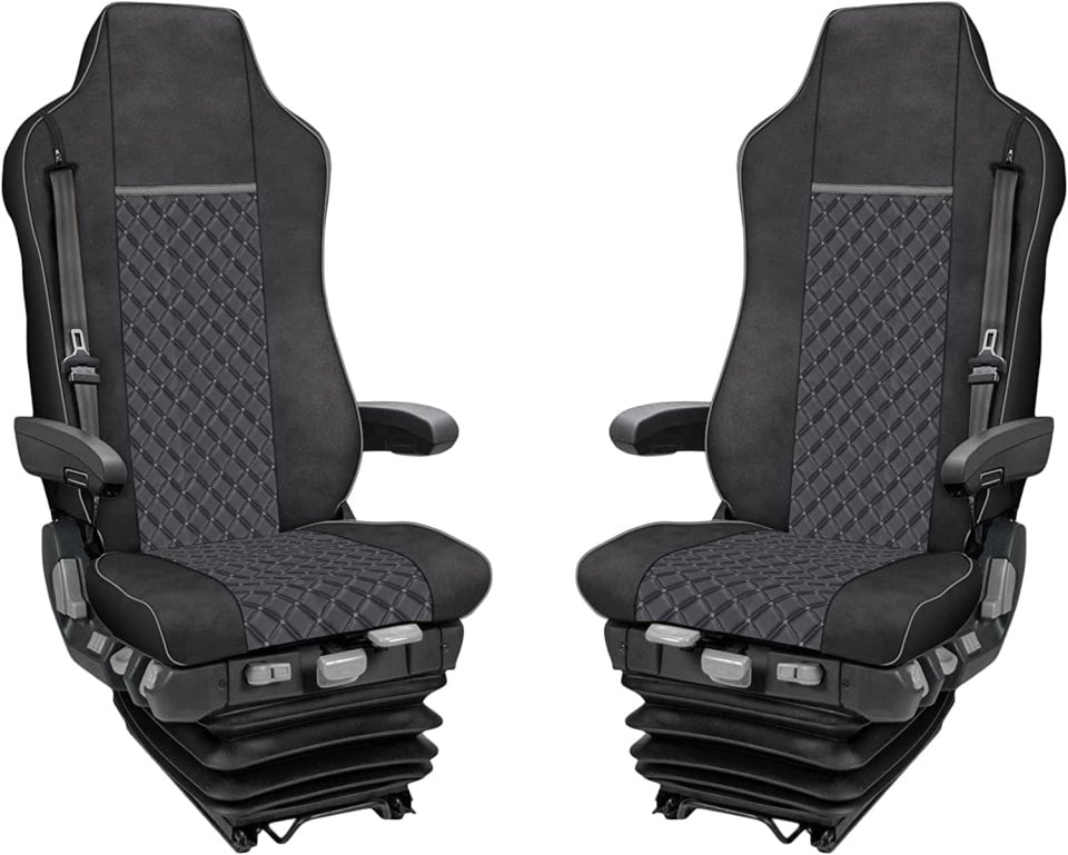 Комплект 1+1 тапицерия от еко кожа за IVECO STRALIS S-WAY 2021 - сиво-черно