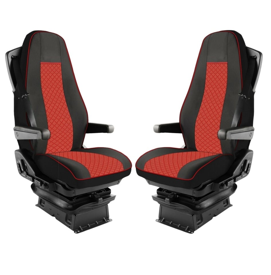 Комплект 1+1 тапицерия от еко кожа за VOLVO FH EURO 6 2016-2020 - червено-черно