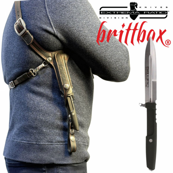 Тактически нагръден/раменен кобур BRITTBOX HOLSTER Premium BLACK RIGHT LIGHT с италиански боен/ловен нож EXTREMA RATIO REQUIEM RANGER