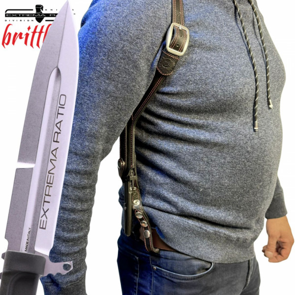 Тактически нагръден/раменен кобур BRITTBOX HOLSTER Premium BLACK RIGHT LIGHT с италиански боен/ловен нож EXTREMA RATIO REQUIEM RANGER