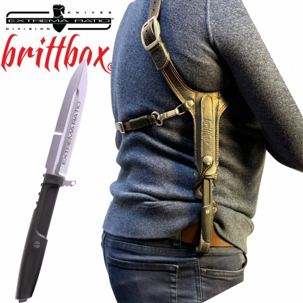 Тактически нагръден/раменен кобур BRITTBOX HOLSTER Premium BLACK RIGHT LIGHT с италиански боен/ловен нож EXTREMA RATIO REQUIEM RANGER