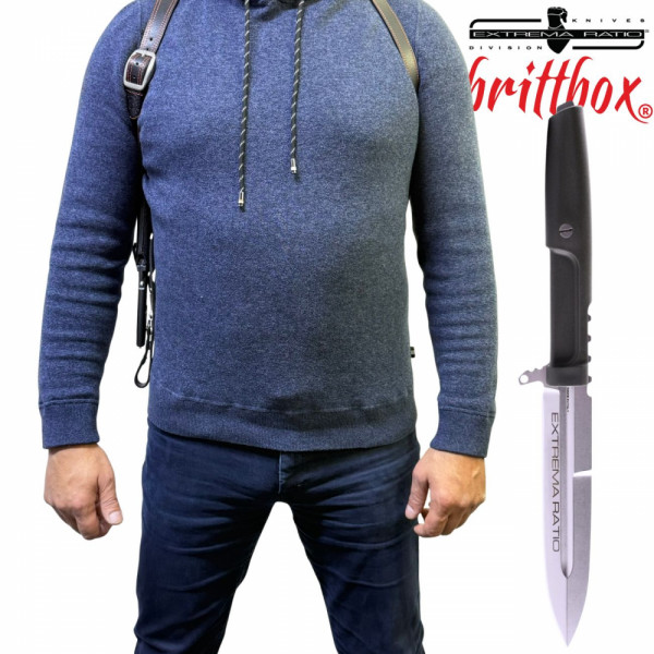 Тактически нагръден/раменен кобур BRITTBOX HOLSTER Premium BLACK RIGHT LIGHT с италиански боен/ловен нож EXTREMA RATIO REQUIEM RANGER