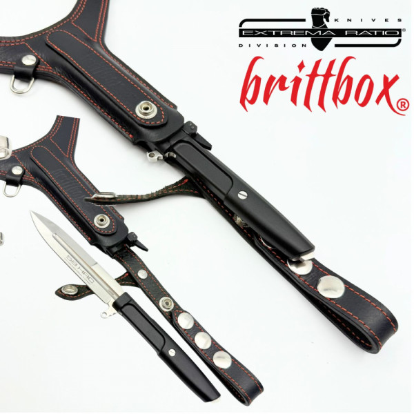 Тактически нагръден/раменен кобур BRITTBOX HOLSTER Premium BLACK RIGHT LIGHT с италиански боен/ловен нож EXTREMA RATIO REQUIEM RANGER