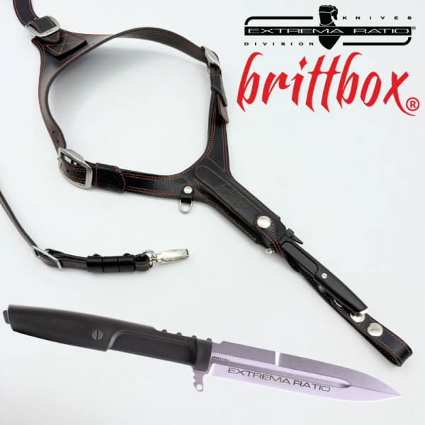 Тактически нагръден/раменен кобур BRITTBOX HOLSTER Premium BLACK RIGHT LIGHT с италиански боен/ловен нож EXTREMA RATIO REQUIEM RANGER
