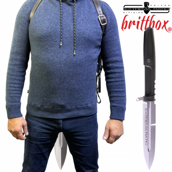 Тактически нагръден/раменен кобур BRITTBOX HOLSTER Premium BLACK LEFT с италиански боен/ловен нож EXTREMA RATIO REQUIEM RANGER