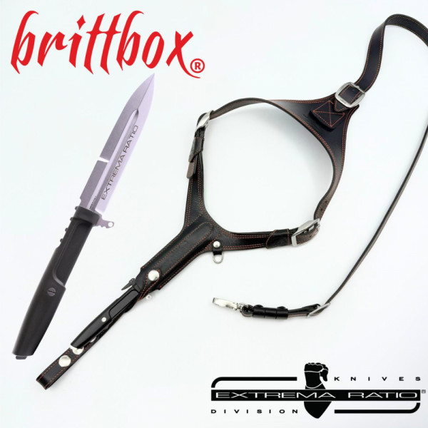 Тактически нагръден/раменен кобур BRITTBOX HOLSTER Premium BLACK LEFT с италиански боен/ловен нож EXTREMA RATIO REQUIEM RANGER