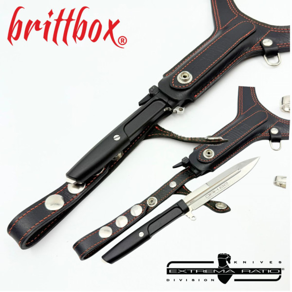 Тактически нагръден/раменен кобур BRITTBOX HOLSTER Premium BLACK LEFT с италиански боен/ловен нож EXTREMA RATIO REQUIEM RANGER