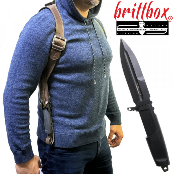 Тактически нагръден/раменен кобур BRITTBOX HOLSTER Premium BROWN RIGHT HEAVY с италиански боен/ловен нож EXTREMA RATIO CONTACT C