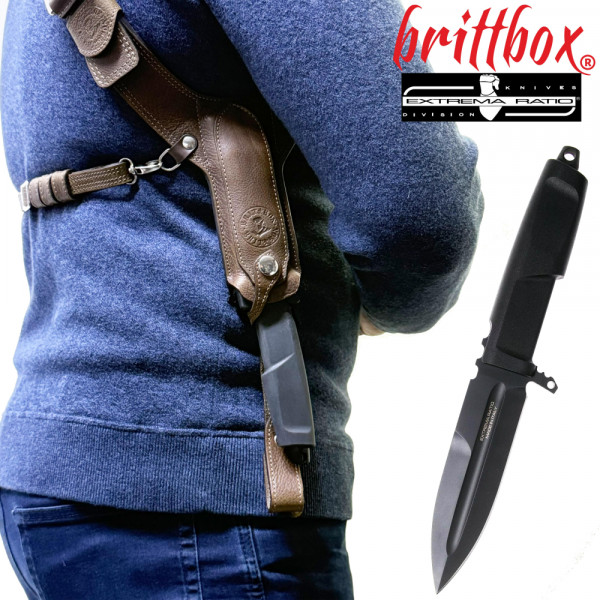 Тактически нагръден/раменен кобур BRITTBOX HOLSTER Premium BROWN RIGHT HEAVY с италиански боен/ловен нож EXTREMA RATIO CONTACT C
