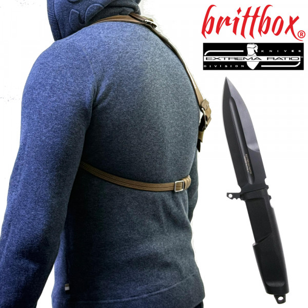 Тактически нагръден/раменен кобур BRITTBOX HOLSTER Premium BROWN RIGHT HEAVY с италиански боен/ловен нож EXTREMA RATIO CONTACT C
