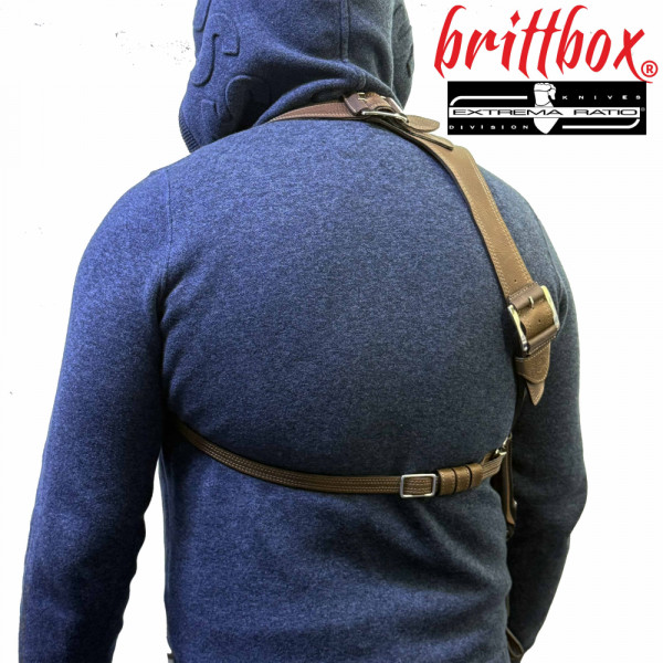 Тактически нагръден/раменен кобур BRITTBOX HOLSTER Premium BROWN RIGHT HEAVY с италиански боен/ловен нож EXTREMA RATIO CONTACT C