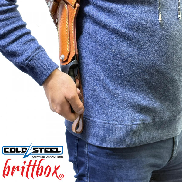 Тактически нагръден/раменен кобур BRITTBOX HOLSTER CLASSIC BROWN RIGHT с италиански боен/ловен нож COLD STEEL  COUNTER TAC I