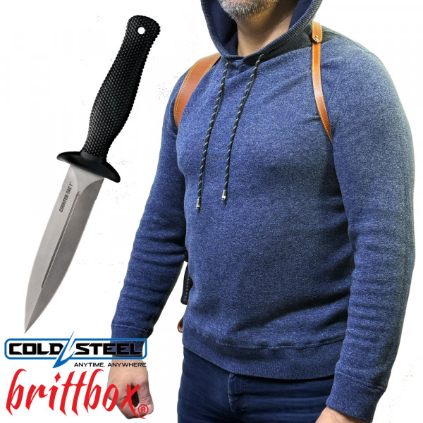 Тактически нагръден/раменен кобур BRITTBOX HOLSTER CLASSIC BROWN RIGHT с италиански боен/ловен нож COLD STEEL  COUNTER TAC I