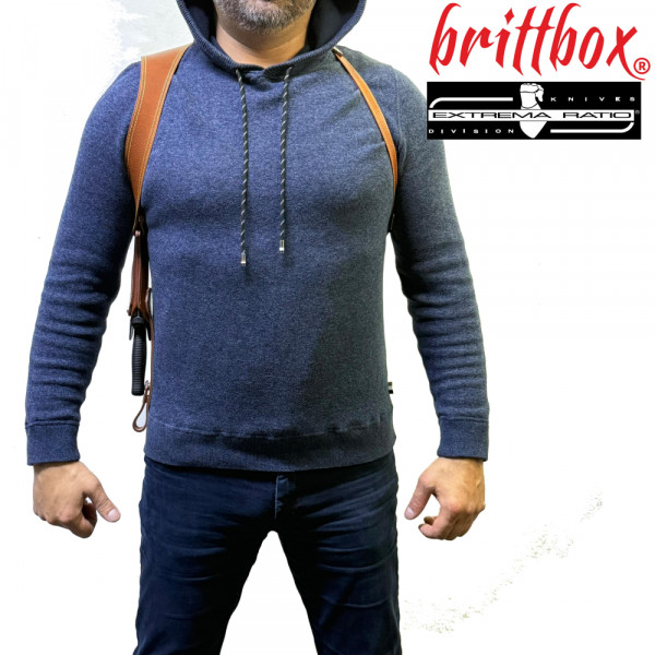 Тактически нагръден/раменен кобур BRITTBOX HOLSTER CLASSIC BROWN RIGHT с италиански боен/ловен нож COLD STEEL  COUNTER TAC I