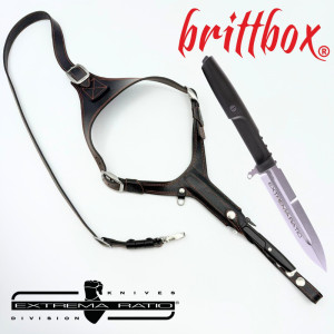 Тактически нагръден/раменен кобур BRITTBOX HOLSTER Premium BLACK RIGHT LIGHT с италиански боен/ловен нож EXTREMA RATIO REQUIEM RANGER