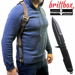 Тактически нагръден/раменен кобур BRITTBOX HOLSTER Premium BROWN RIGHT HEAVY с италиански боен/ловен нож EXTREMA RATIO CONTACT C